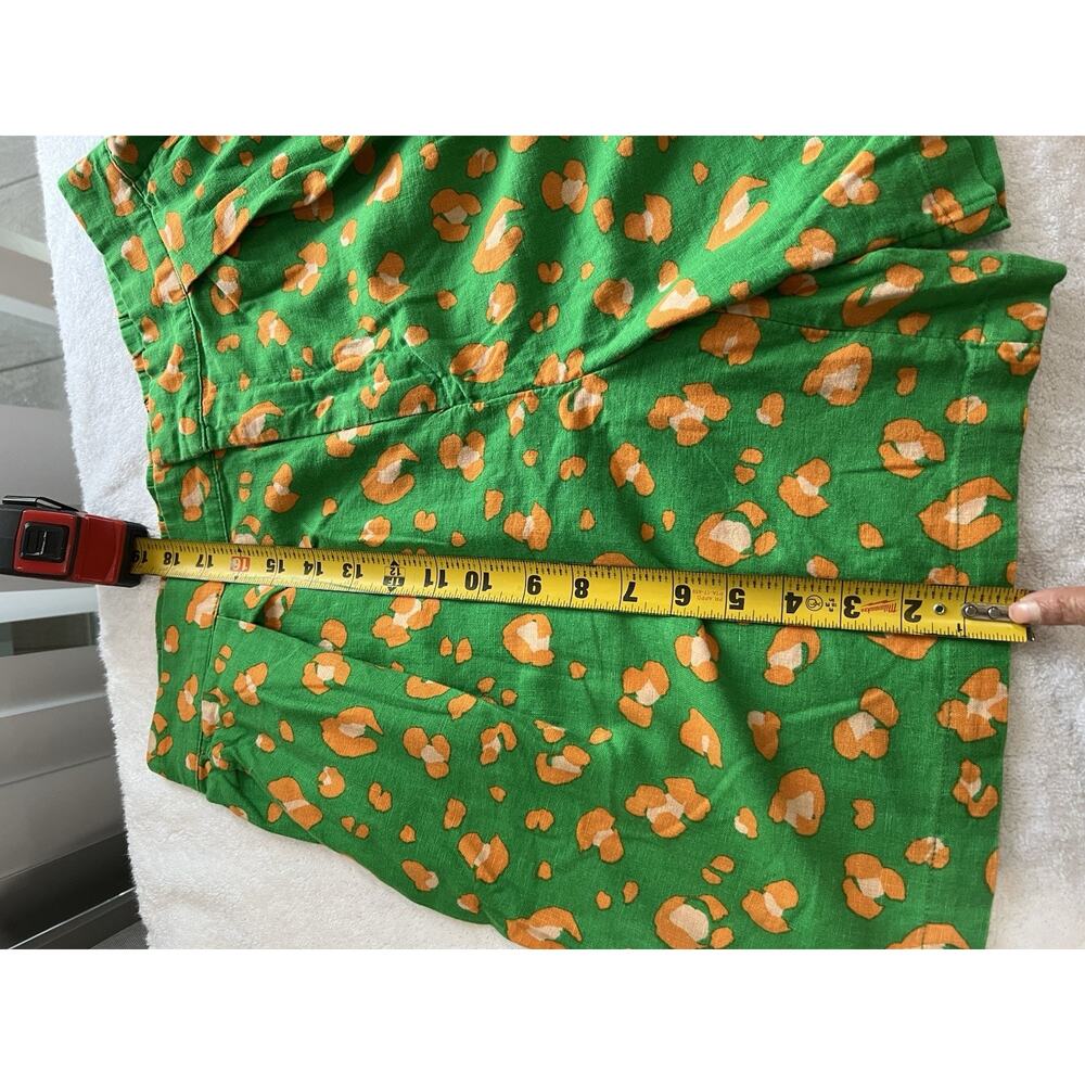 Summer Chic Resort vibrant Green & Orange Spotted Linen Blend Shorts Medium - Picture 3 of 6